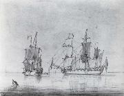 Francis Swaine A drawing of a small British Sixth-rate warship in two positions china oil painting reproduction